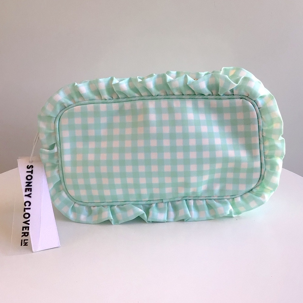 Stoney Clover Lane Gingham ruffle small pouch mint chip bag